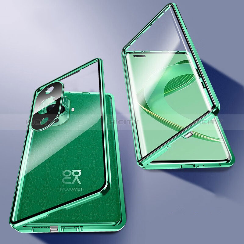 Custodia Lusso Alluminio Laterale Specchio 360 Gradi Cover P02 per Huawei Nova 11 Pro Verde