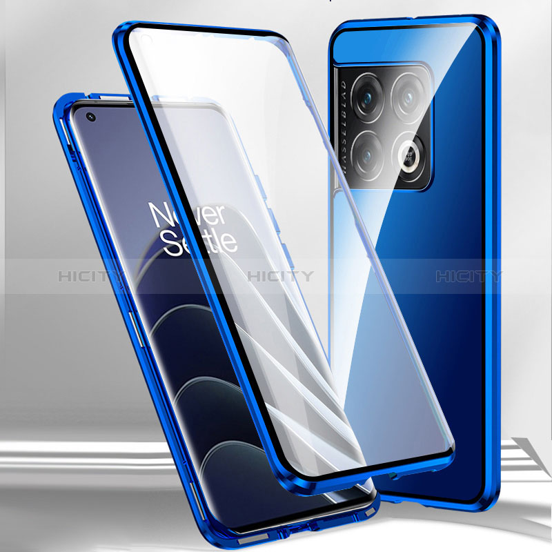 Custodia Lusso Alluminio Laterale Specchio 360 Gradi Cover P02 per OnePlus 11R 5G Blu