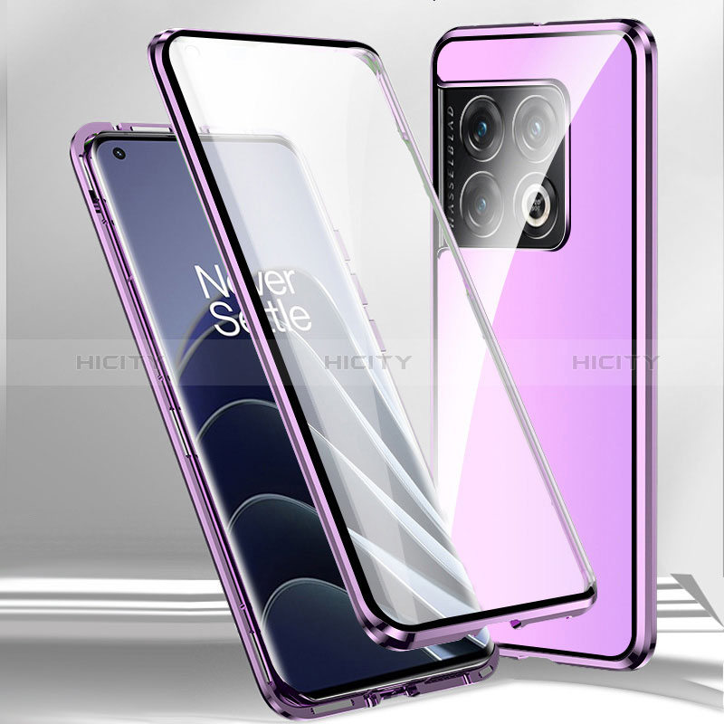 Custodia Lusso Alluminio Laterale Specchio 360 Gradi Cover P02 per OnePlus 11R 5G Viola