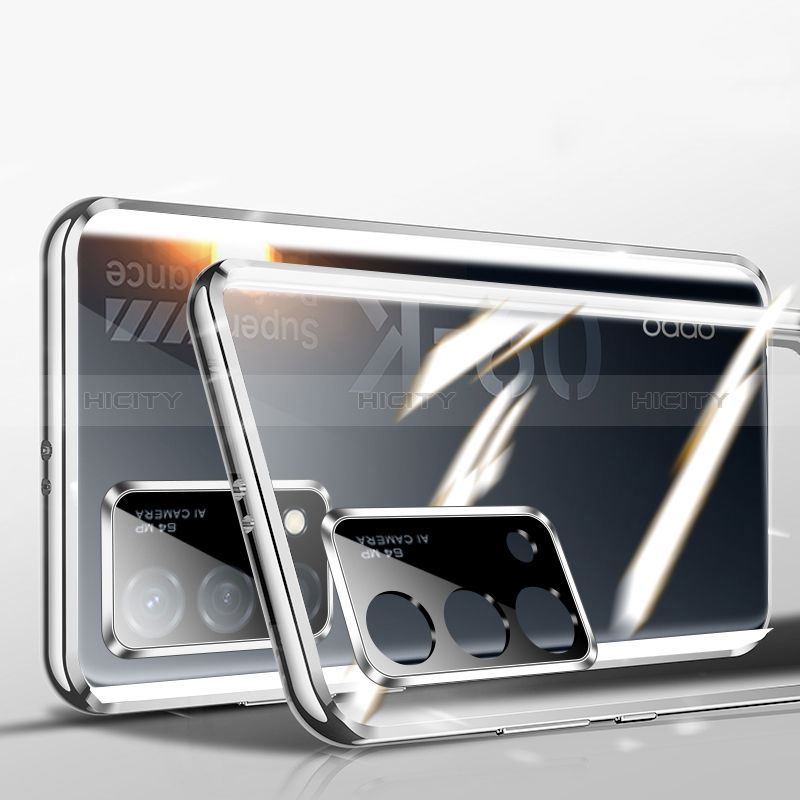 Custodia Lusso Alluminio Laterale Specchio 360 Gradi Cover P02 per Oppo K9 5G Argento