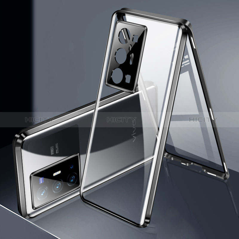 Custodia Lusso Alluminio Laterale Specchio 360 Gradi Cover P02 per Vivo X70 Pro+ Plus 5G Nero