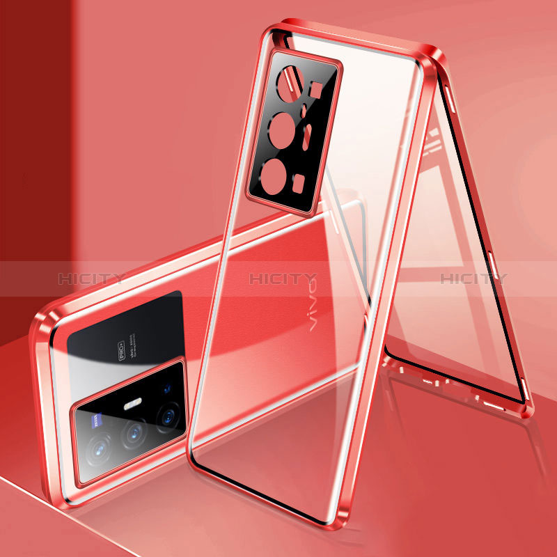 Custodia Lusso Alluminio Laterale Specchio 360 Gradi Cover P02 per Vivo X70 Pro+ Plus 5G Rosso