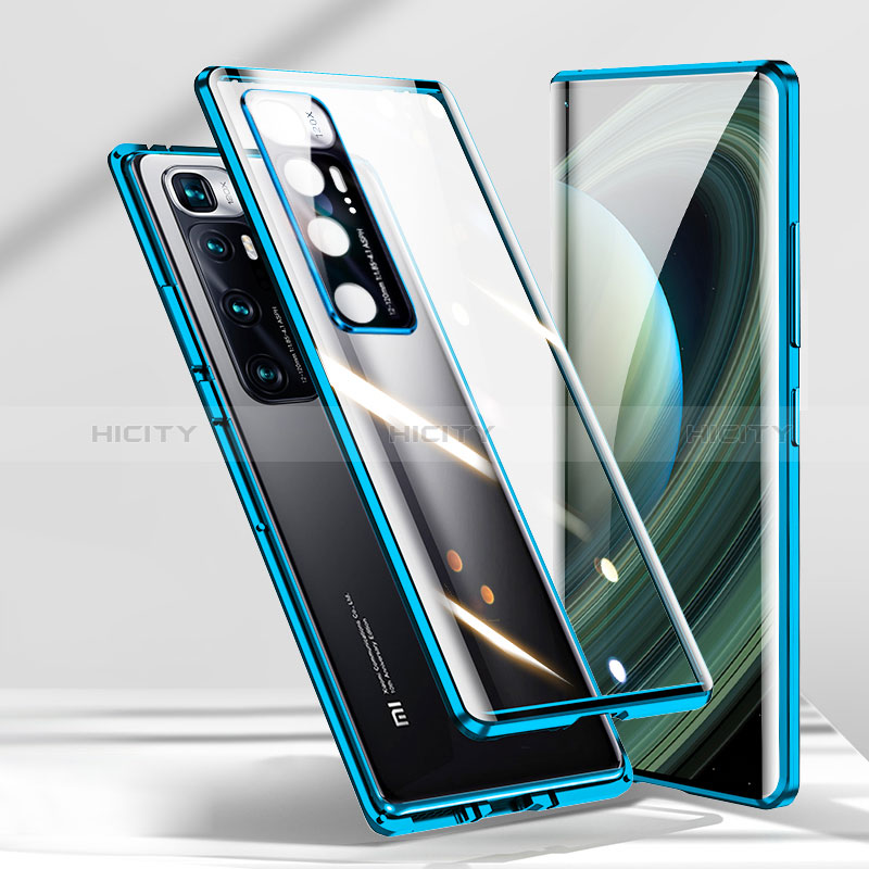 Custodia Lusso Alluminio Laterale Specchio 360 Gradi Cover P02 per Xiaomi Mi 10S 5G Blu