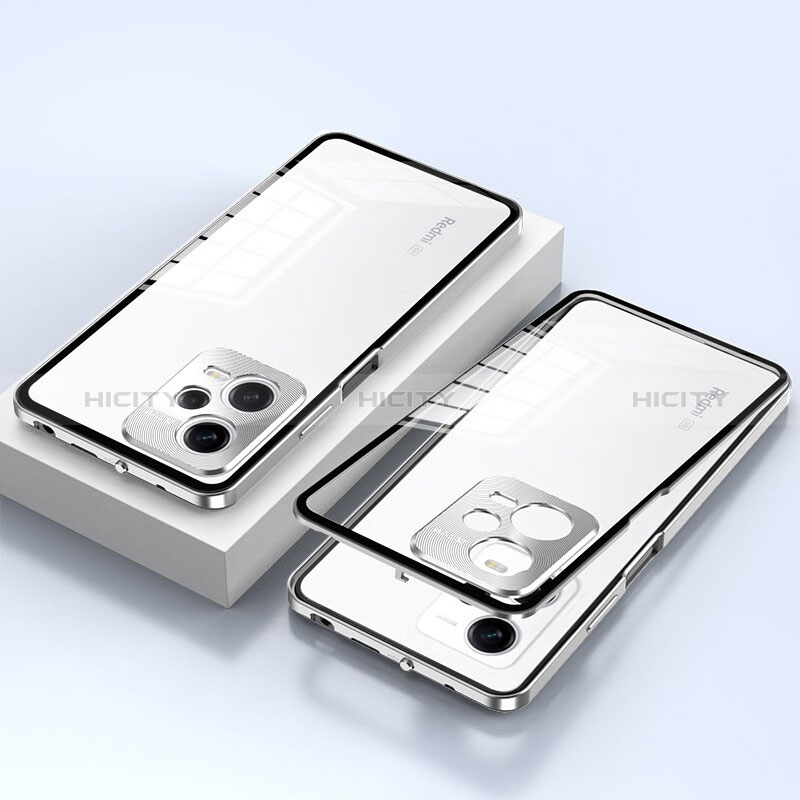 Custodia Lusso Alluminio Laterale Specchio 360 Gradi Cover P02 per Xiaomi Poco X5 5G Argento