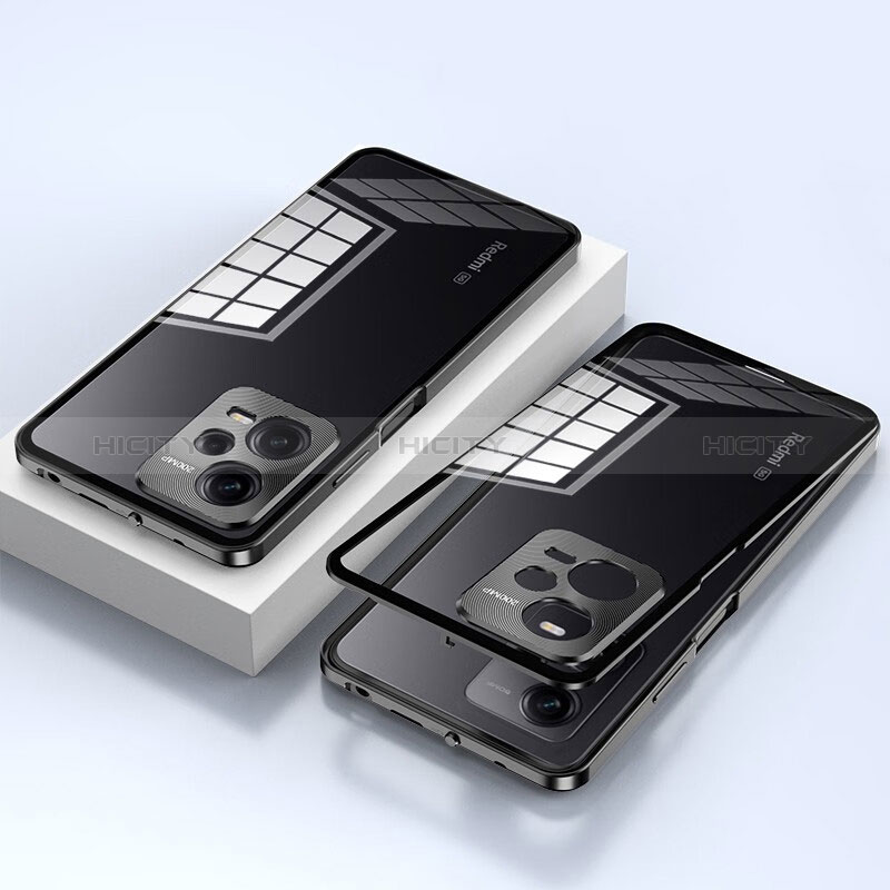 Custodia Lusso Alluminio Laterale Specchio 360 Gradi Cover P02 per Xiaomi Redmi Note 12 5G Nero