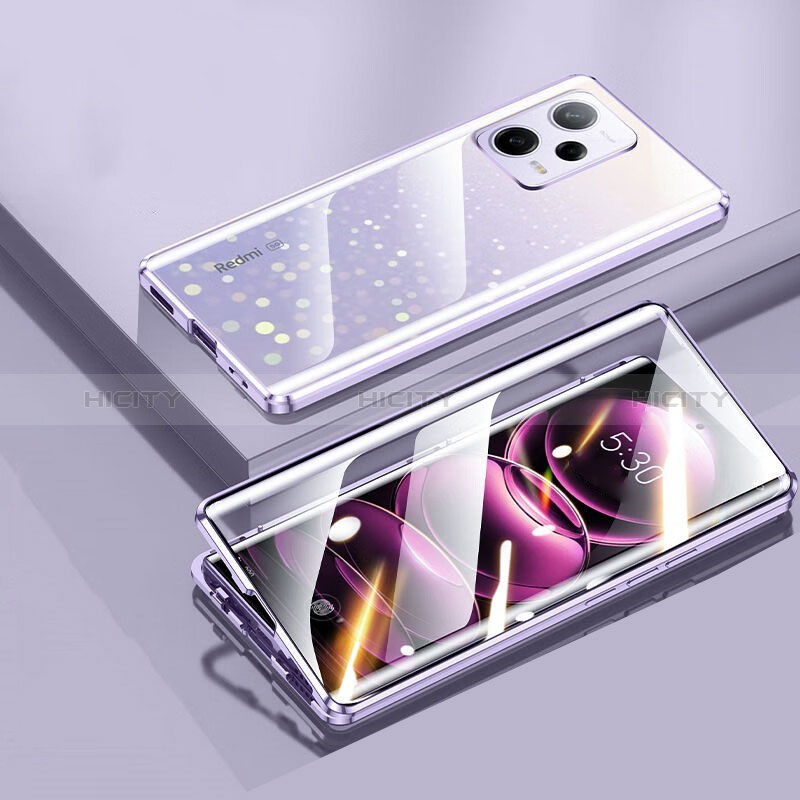 Custodia Lusso Alluminio Laterale Specchio 360 Gradi Cover P02 per Xiaomi Redmi Note 12 Explorer Viola