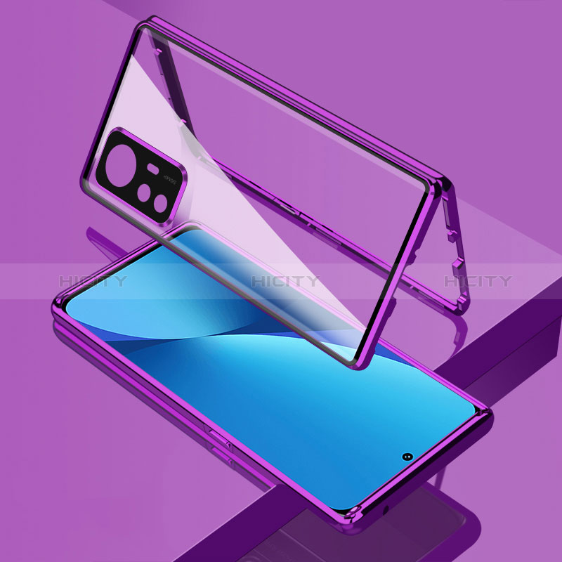 Custodia Lusso Alluminio Laterale Specchio 360 Gradi Cover P02 per Xiaomi Redmi Note 12S Viola