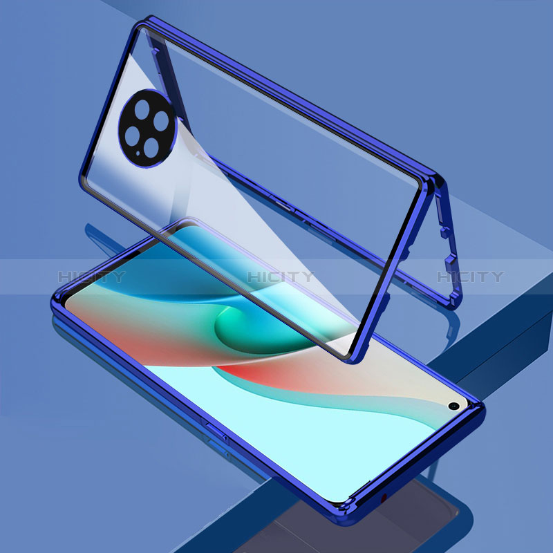 Custodia Lusso Alluminio Laterale Specchio 360 Gradi Cover P02 per Xiaomi Redmi Note 9T 5G Blu