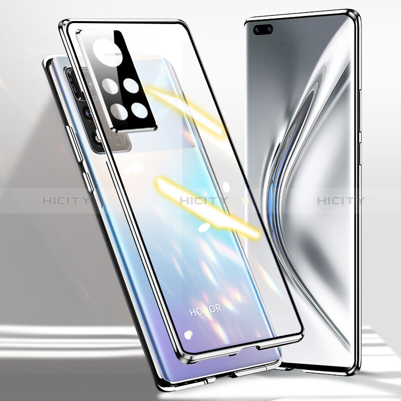 Custodia Lusso Alluminio Laterale Specchio 360 Gradi Cover P03 per Huawei Honor V40 5G Argento