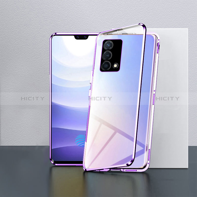 Custodia Lusso Alluminio Laterale Specchio 360 Gradi Cover P03 per Oppo K9 5G Viola