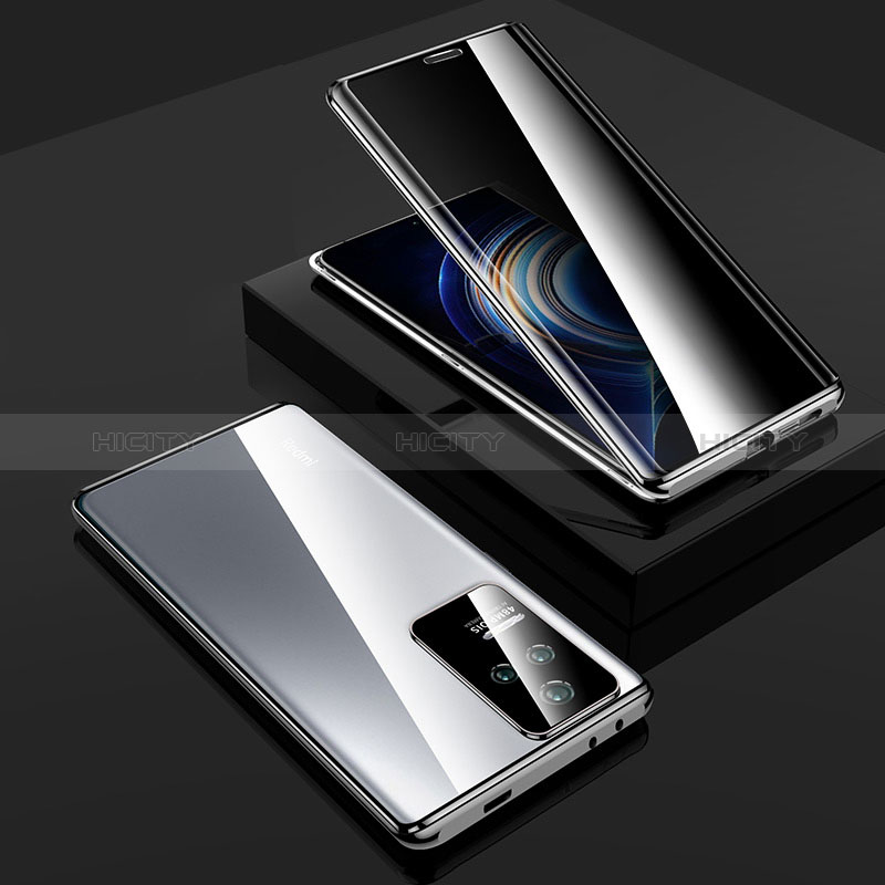Custodia Lusso Alluminio Laterale Specchio 360 Gradi Cover P03 per Xiaomi Poco F4 5G Argento