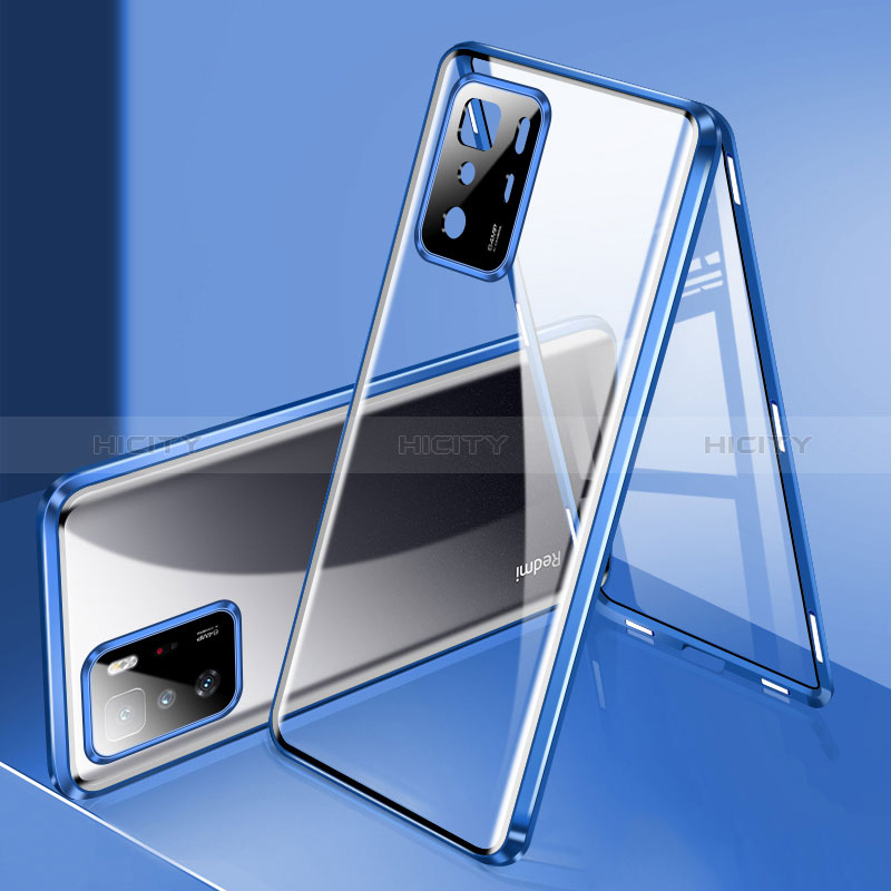 Custodia Lusso Alluminio Laterale Specchio 360 Gradi Cover P03 per Xiaomi Poco X3 GT 5G Blu