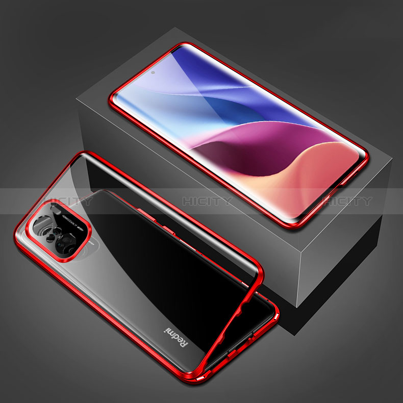 Custodia Lusso Alluminio Laterale Specchio 360 Gradi Cover P03 per Xiaomi Redmi K40 5G Rosso