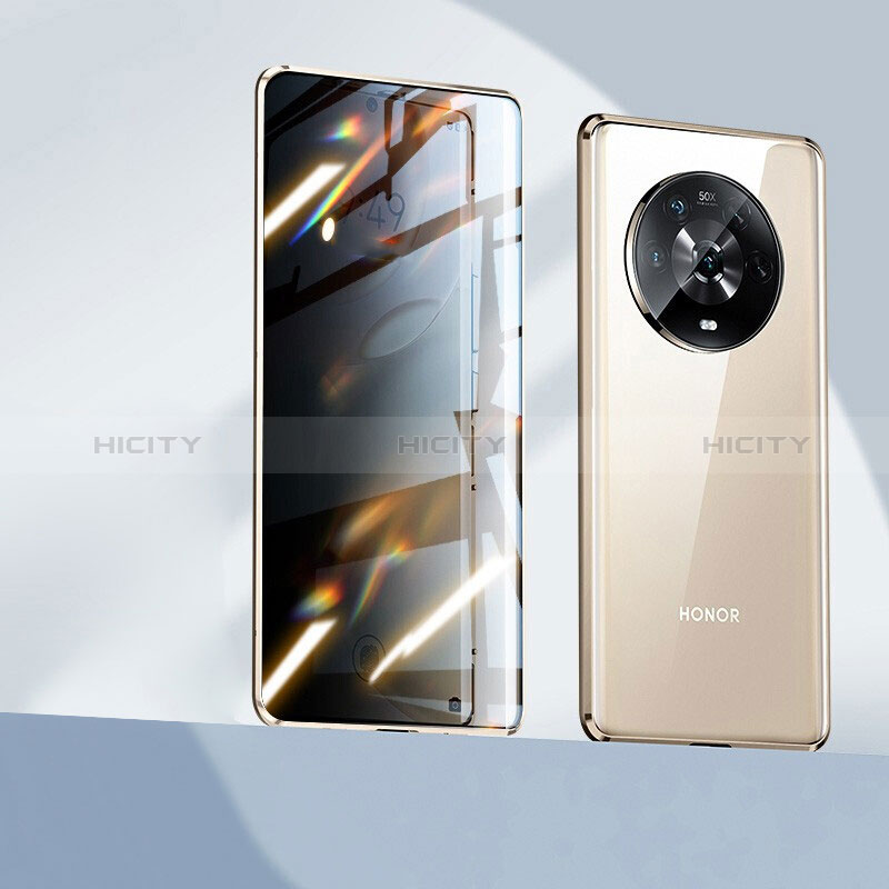 Custodia Lusso Alluminio Laterale Specchio 360 Gradi Cover P04 per Huawei Honor Magic4 5G Oro