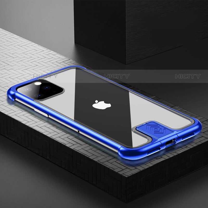 Custodia Lusso Alluminio Laterale Specchio 360 Gradi Cover per Apple iPhone 11 Pro Max Blu