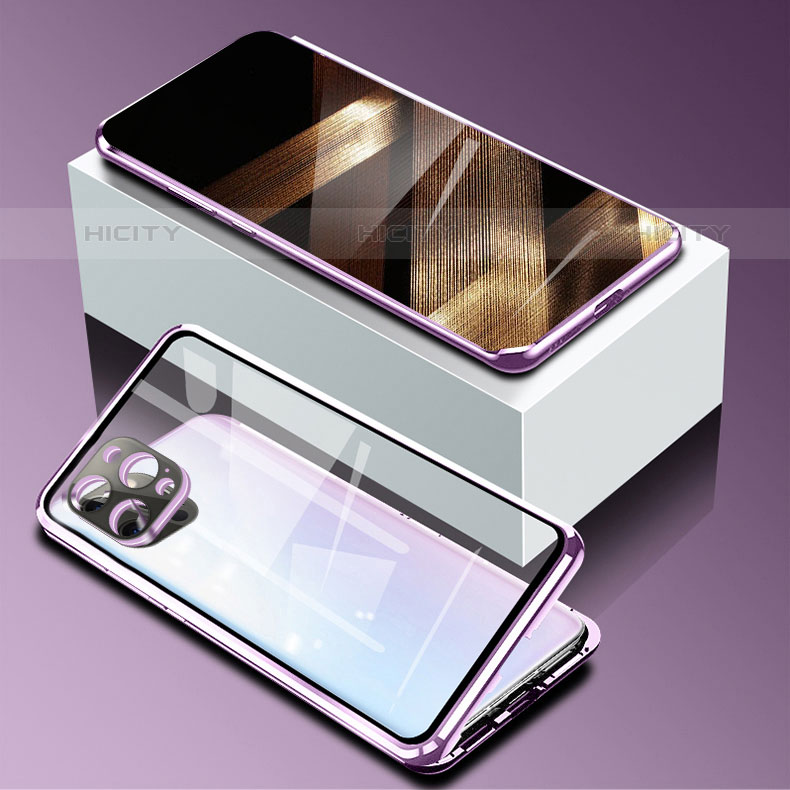 Custodia Lusso Alluminio Laterale Specchio 360 Gradi Cover per Apple iPhone 15 Pro Max Viola