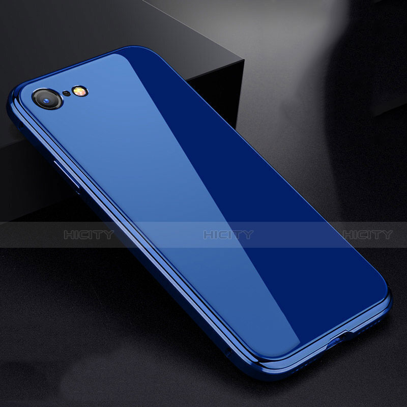 Custodia Lusso Alluminio Laterale Specchio 360 Gradi Cover per Apple iPhone 7 Blu