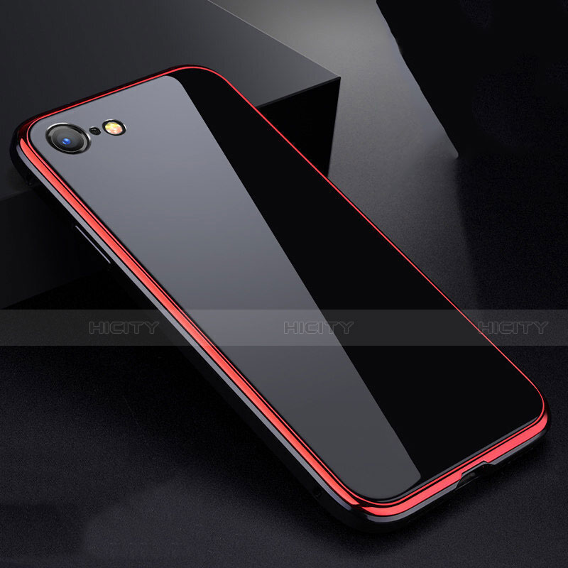 Custodia Lusso Alluminio Laterale Specchio 360 Gradi Cover per Apple iPhone 7 Rosso e Nero