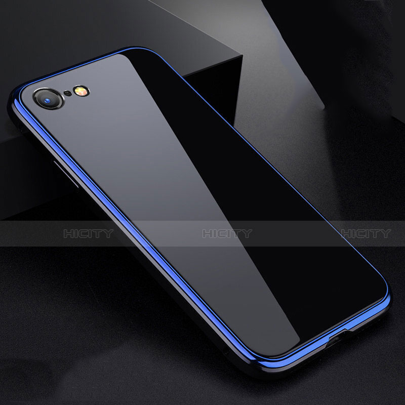 Custodia Lusso Alluminio Laterale Specchio 360 Gradi Cover per Apple iPhone 8 Blu e Nero