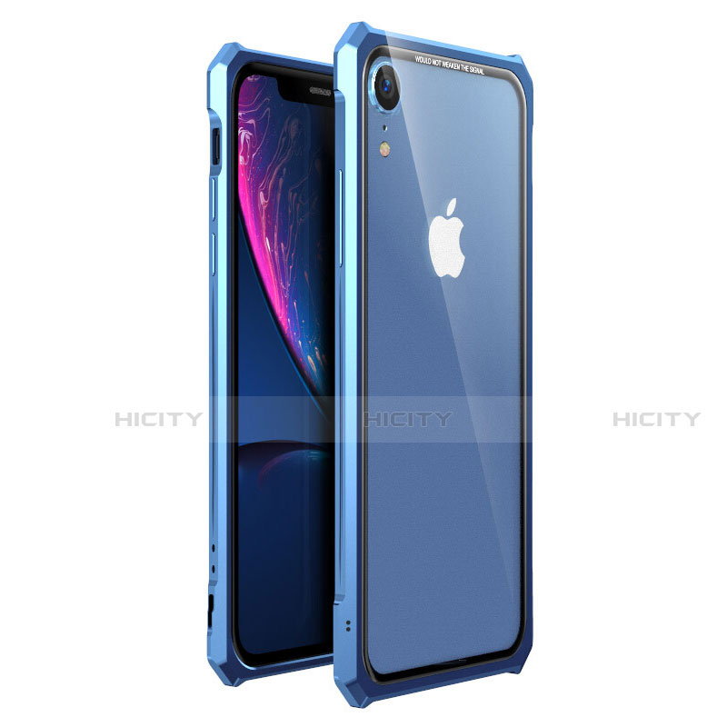 Custodia Lusso Alluminio Laterale Specchio 360 Gradi Cover per Apple iPhone XR Blu