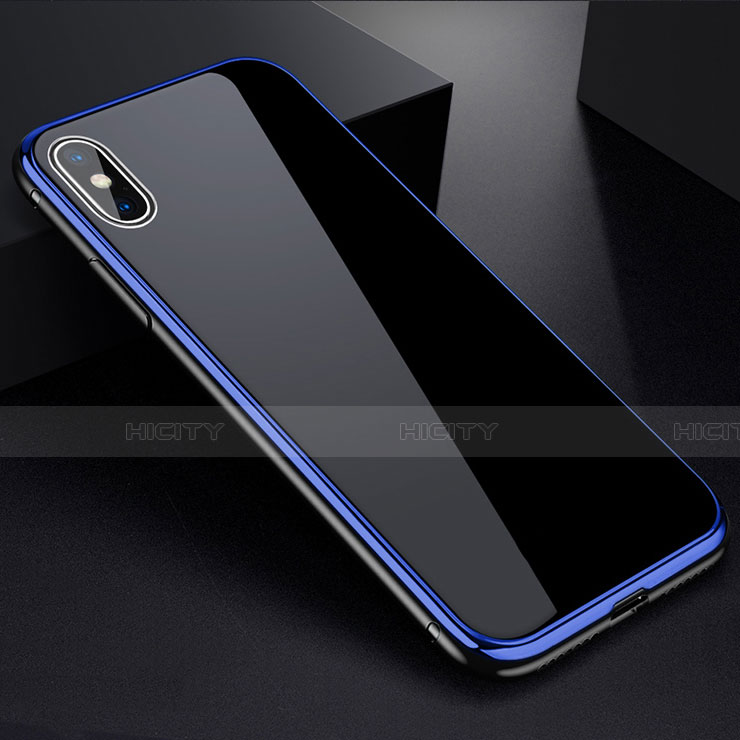 Custodia Lusso Alluminio Laterale Specchio 360 Gradi Cover per Apple iPhone Xs Blu e Nero