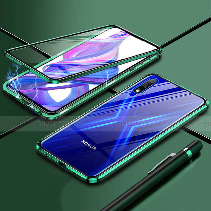 Custodia Lusso Alluminio Laterale Specchio 360 Gradi Cover per Huawei Enjoy 10 Verde