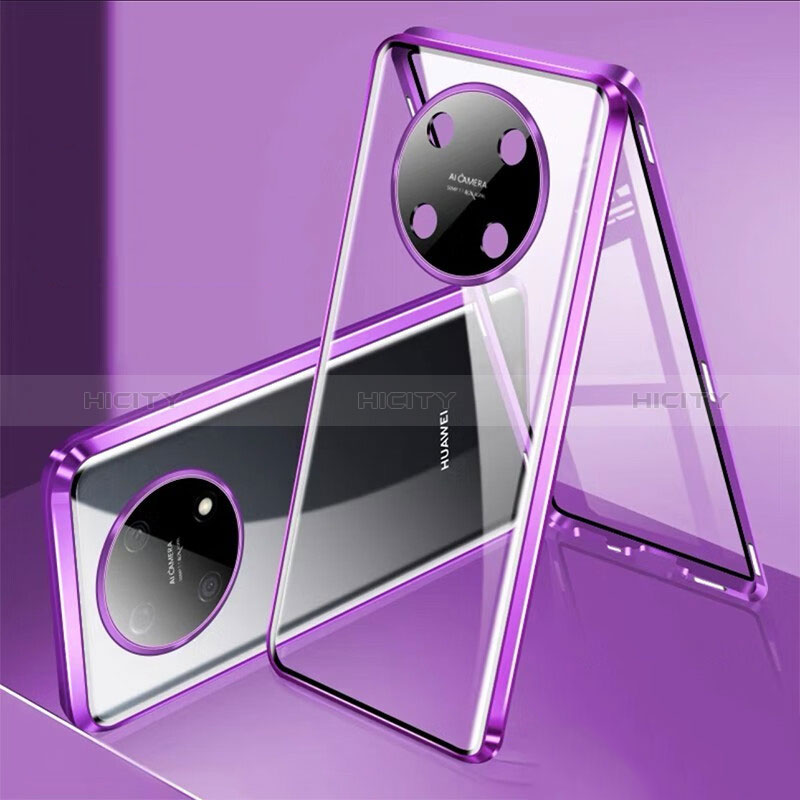 Custodia Lusso Alluminio Laterale Specchio 360 Gradi Cover per Huawei Enjoy 50 Pro Viola