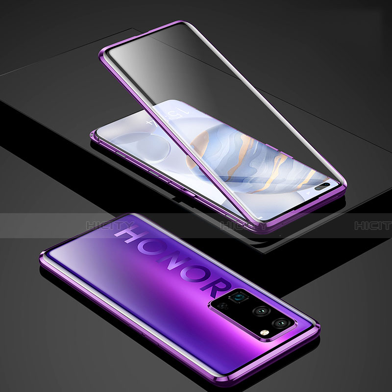 Custodia Lusso Alluminio Laterale Specchio 360 Gradi Cover per Huawei Honor 30 Pro+ Plus Viola