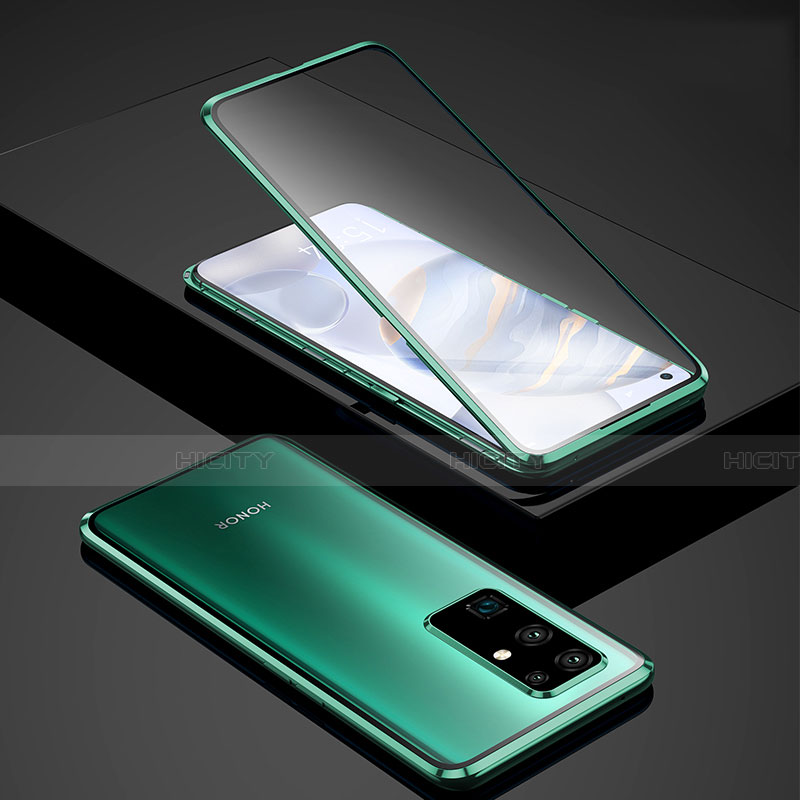 Custodia Lusso Alluminio Laterale Specchio 360 Gradi Cover per Huawei Honor 30 Verde