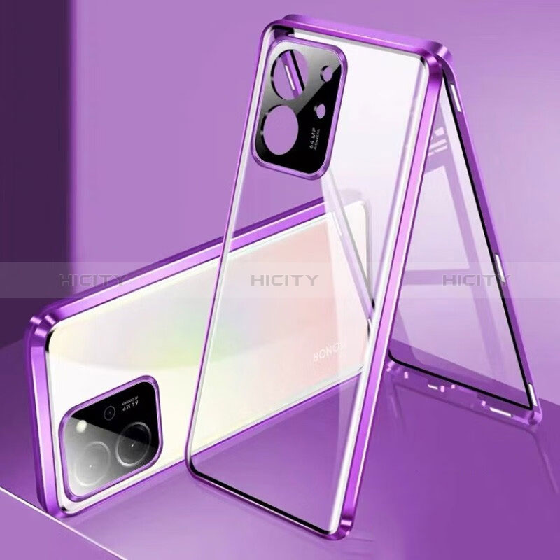 Custodia Lusso Alluminio Laterale Specchio 360 Gradi Cover per Huawei Honor 80 SE 5G Viola