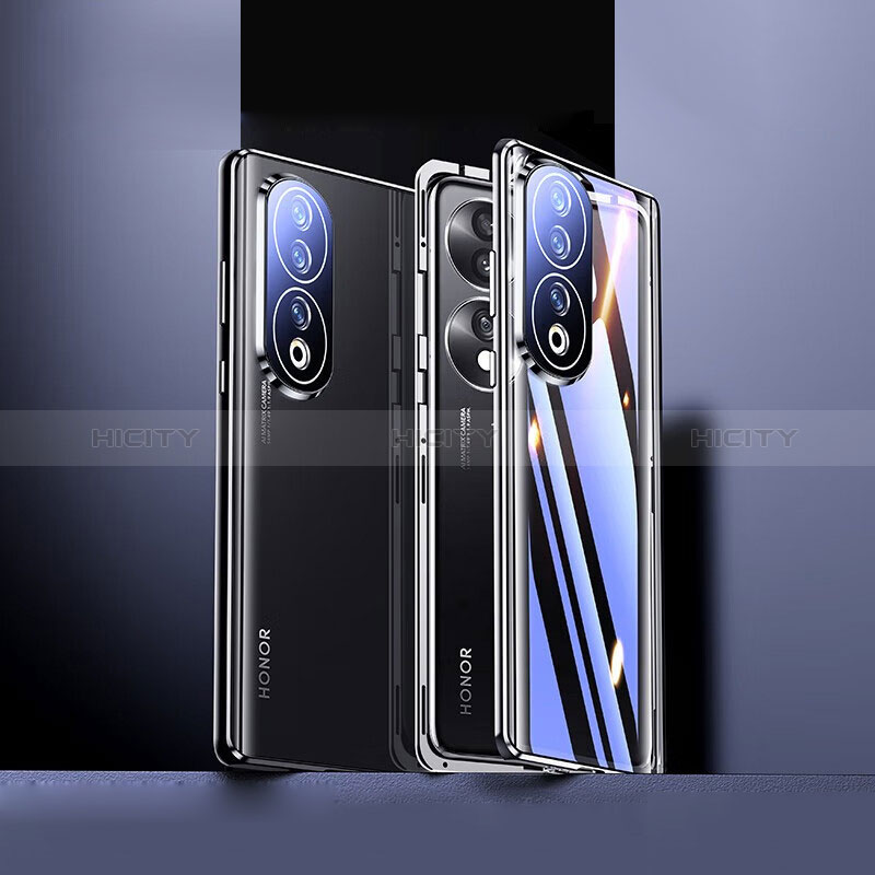 Custodia Lusso Alluminio Laterale Specchio 360 Gradi Cover per Huawei Honor 90 5G Nero