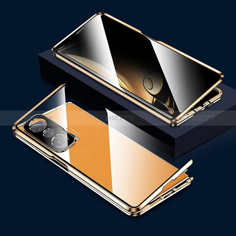 Custodia Lusso Alluminio Laterale Specchio 360 Gradi Cover per Huawei Honor Magic V 5G Oro