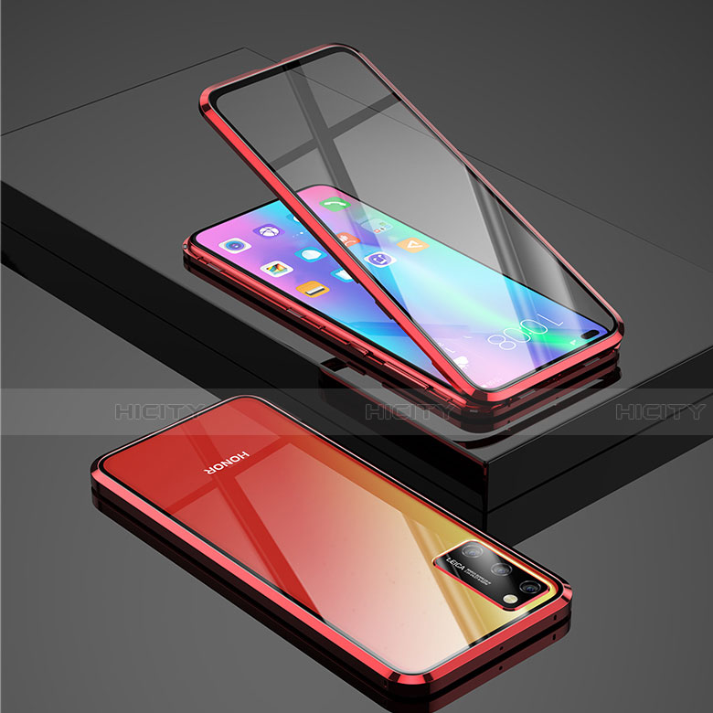 Custodia Lusso Alluminio Laterale Specchio 360 Gradi Cover per Huawei Honor V30 5G Rosso