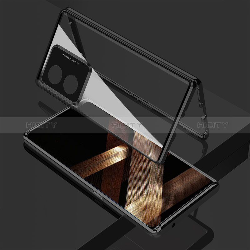 Custodia Lusso Alluminio Laterale Specchio 360 Gradi Cover per Huawei Honor X5 Plus Nero