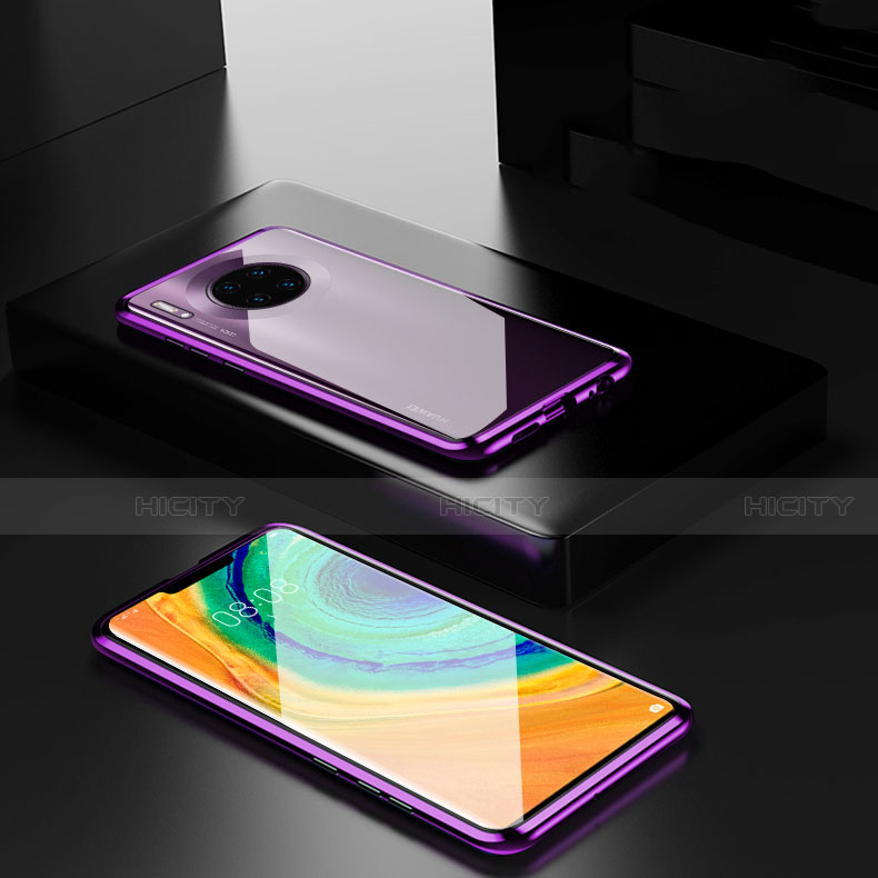 Custodia Lusso Alluminio Laterale Specchio 360 Gradi Cover per Huawei Mate 30 Pro 5G Viola