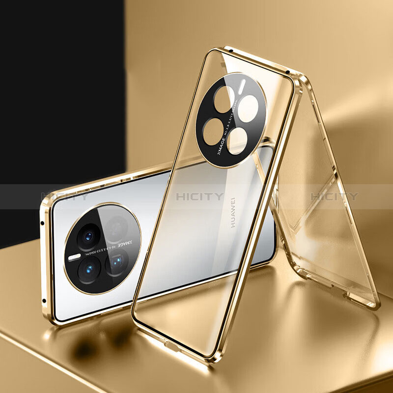 Custodia Lusso Alluminio Laterale Specchio 360 Gradi Cover per Huawei Mate 50 Oro