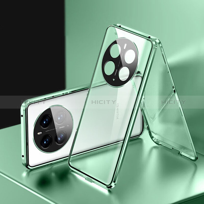 Custodia Lusso Alluminio Laterale Specchio 360 Gradi Cover per Huawei Mate 50 Pro Verde