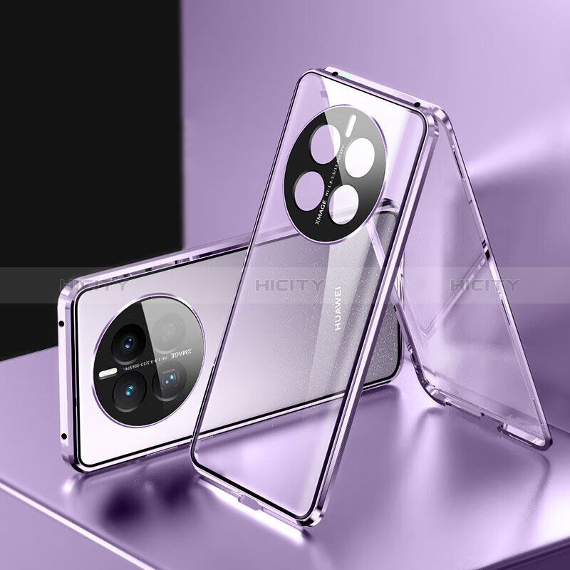 Custodia Lusso Alluminio Laterale Specchio 360 Gradi Cover per Huawei Mate 50 Viola