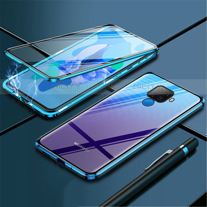 Custodia Lusso Alluminio Laterale Specchio 360 Gradi Cover per Huawei Nova 5i Pro Blu