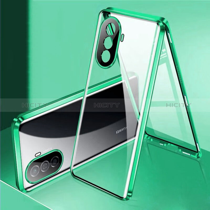 Custodia Lusso Alluminio Laterale Specchio 360 Gradi Cover per Huawei Nova Y71 Verde