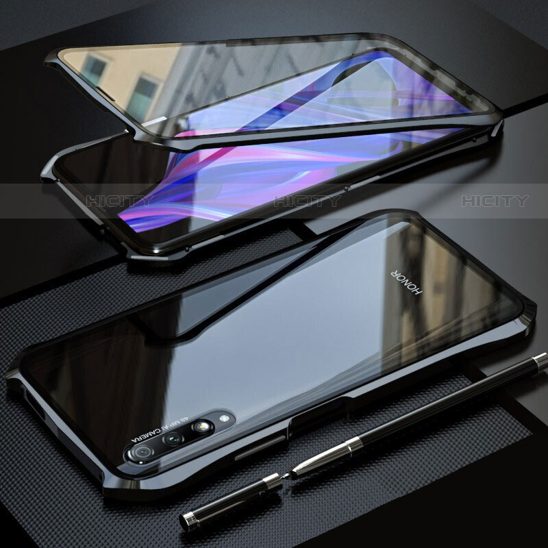 Custodia Lusso Alluminio Laterale Specchio 360 Gradi Cover per Huawei P Smart Pro (2019) Nero