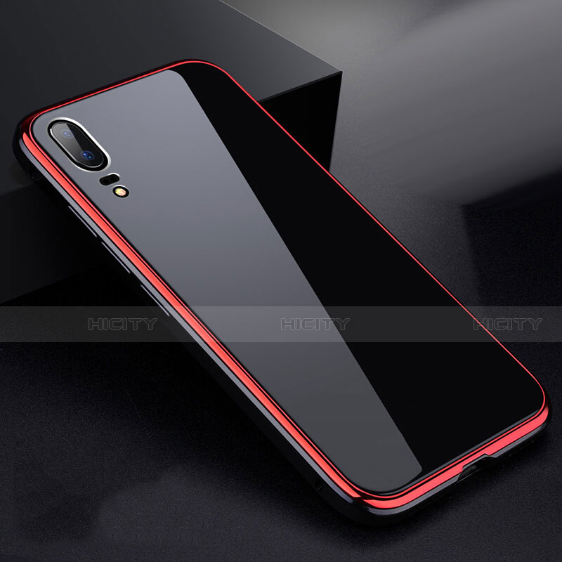 Custodia Lusso Alluminio Laterale Specchio 360 Gradi Cover per Huawei P20 Rosso e Nero