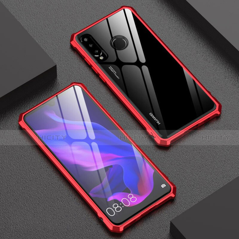 Custodia Lusso Alluminio Laterale Specchio 360 Gradi Cover per Huawei P30 Lite XL Rosso