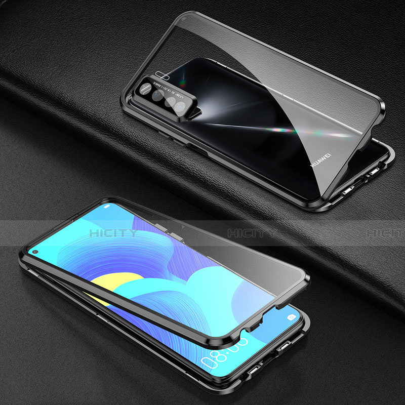 Custodia Lusso Alluminio Laterale Specchio 360 Gradi Cover per Huawei P40 Lite 5G Nero