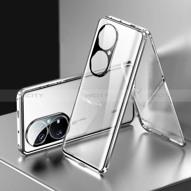 Custodia Lusso Alluminio Laterale Specchio 360 Gradi Cover per Huawei P50 Argento