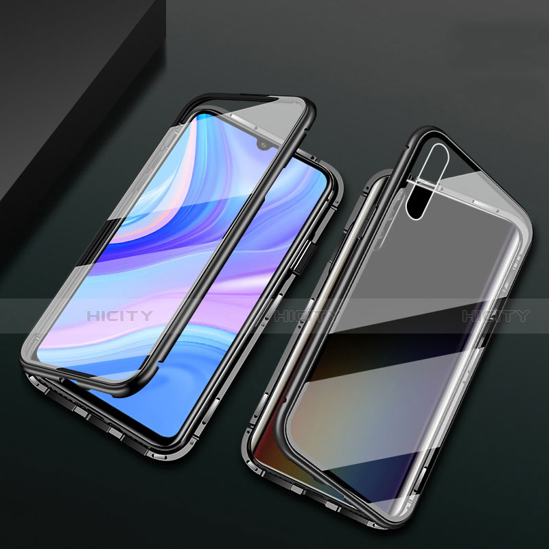 Custodia Lusso Alluminio Laterale Specchio 360 Gradi Cover per Huawei Y8p Nero