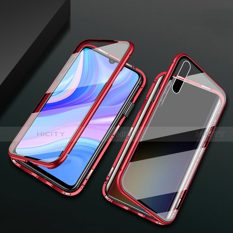 Custodia Lusso Alluminio Laterale Specchio 360 Gradi Cover per Huawei Y8p Rosso