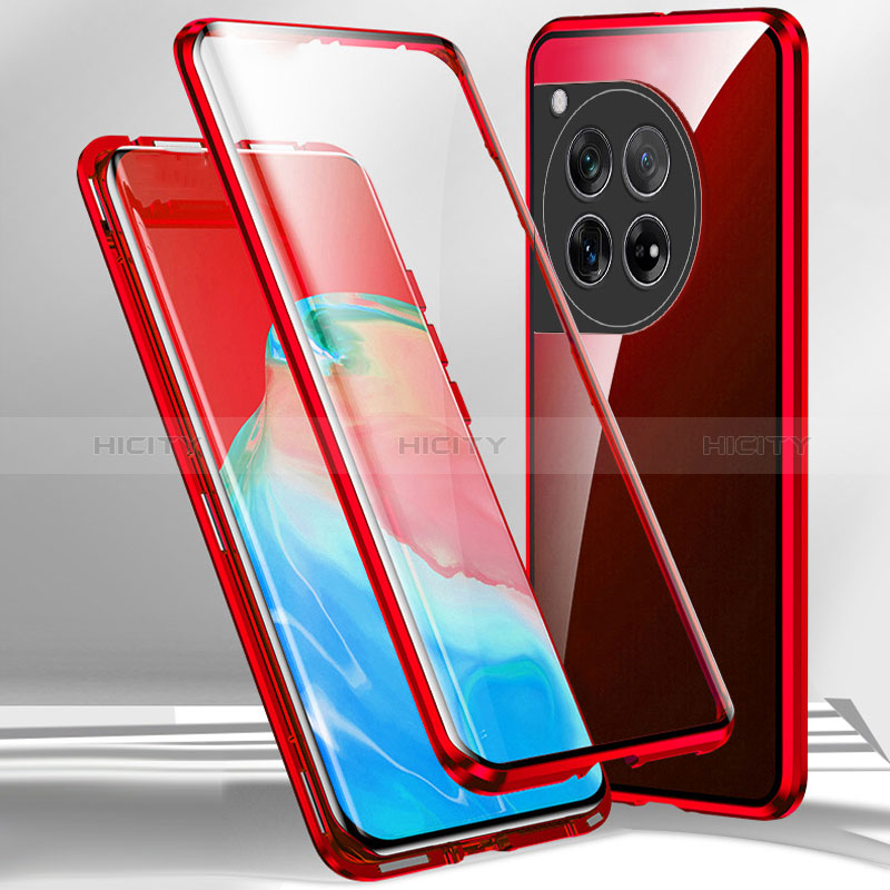 Custodia Lusso Alluminio Laterale Specchio 360 Gradi Cover per OnePlus 12R 5G Rosso