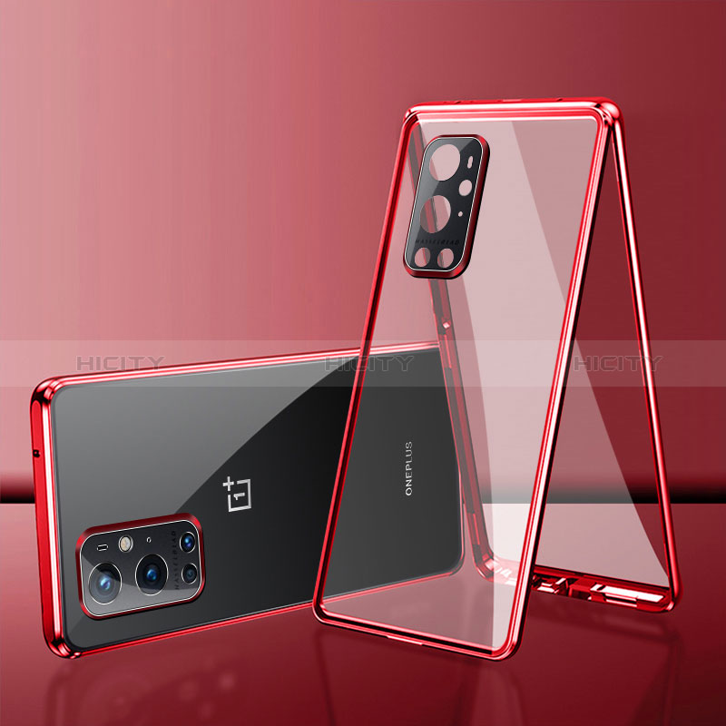 Custodia Lusso Alluminio Laterale Specchio 360 Gradi Cover per OnePlus 9 Pro 5G Rosso