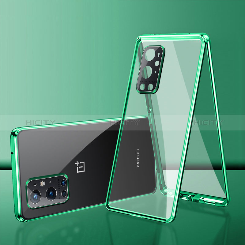 Custodia Lusso Alluminio Laterale Specchio 360 Gradi Cover per OnePlus 9 Pro 5G Verde